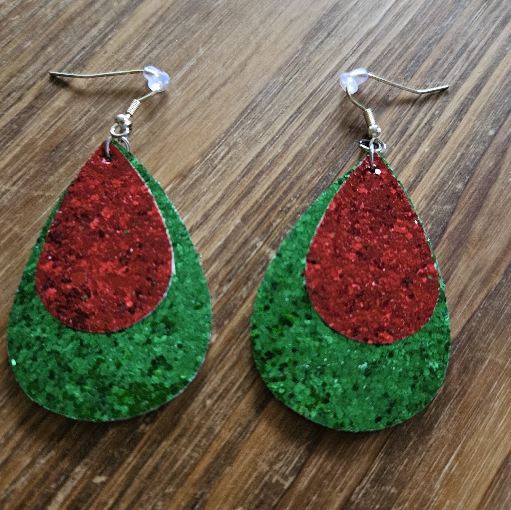 Atelier Sona Green And Red Glitter Earrings